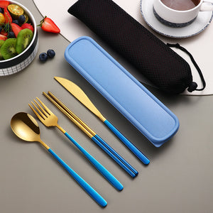 Kitchen Accessories Camping Travel Sets Gold Knife Fork Spoon Portable Cutlery Sets with case