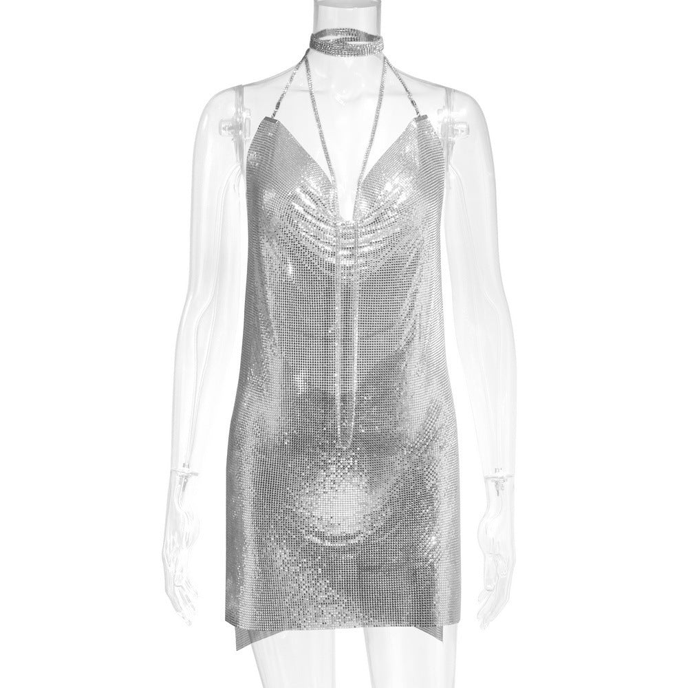 Metal Sequins Dress Rhinestone Women