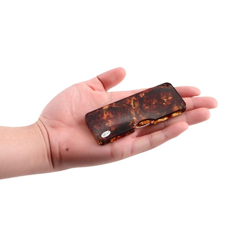 Portable Wallet Reader Clipped To Mini Reading Glasses With Protective Case