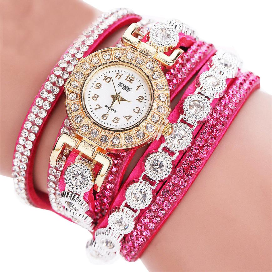 Relogio masculino Women Quartz Women PU Leather Rhinestone Watch Bracelet Watches