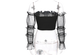 new sexy word shoulder tube top mesh long-sleeved umbilical shirt women