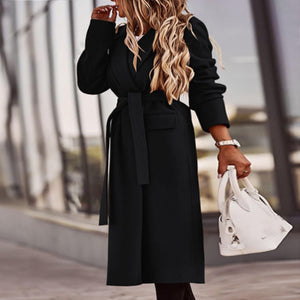 Solid color belt classic long Nizi coat coat