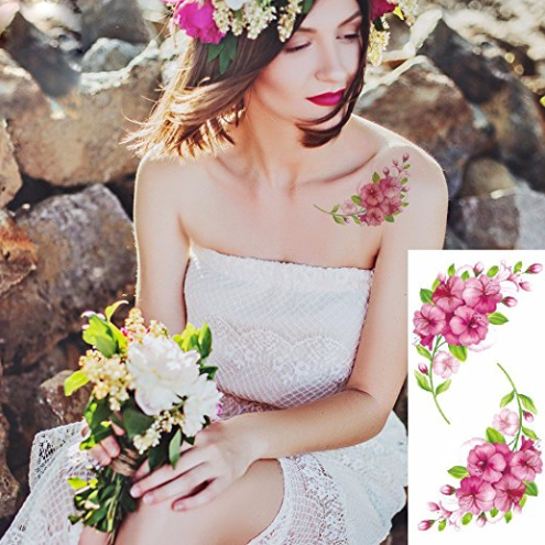 Flower tattoo sticker color sketch tattoo sticker flower peony rose plum tattoo sticker