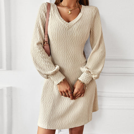 V-neck Waist Closing Dress Warm Temperament Women