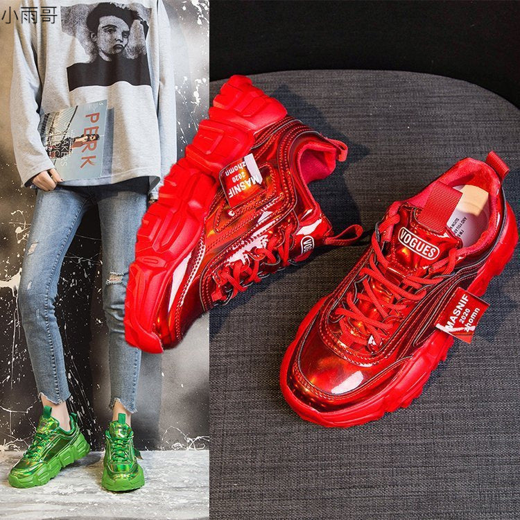 Patent Leather Old Shoes Women Ins Tide Platform Platform Lace