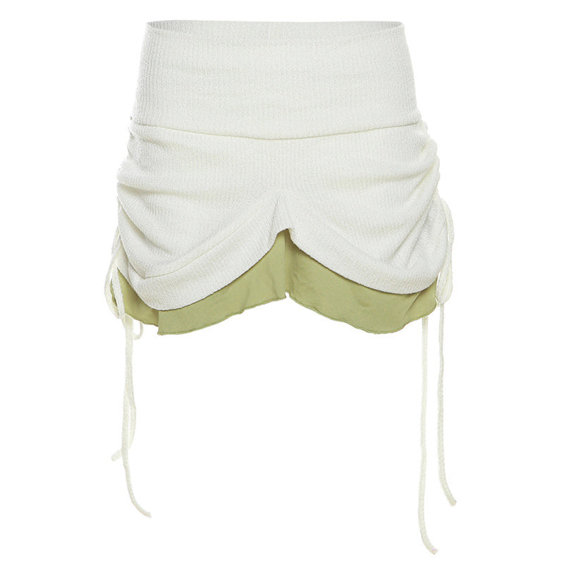 Double Sided Drawstring Ruffled Skirt Two-piece Set