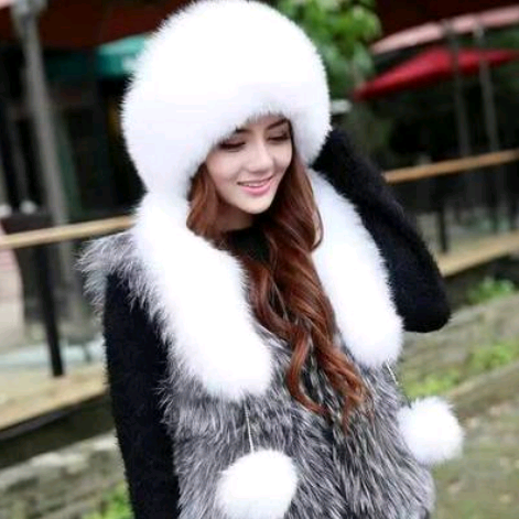 Women Fur Grass Fox Fur Hat Dome Mongolian Hat Thick Warm Russian Wind Snow
