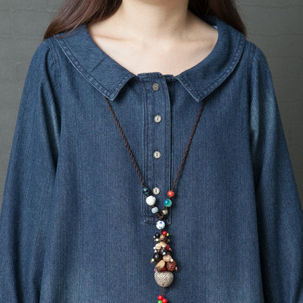 Cotton and linen denim shirt skirt