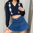 Diamond Jacquard V-Neck Cardigan Wool Long Sleeve Top For Women