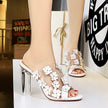 Women High Heels Shoes Transparent Crystal Flower Sandals