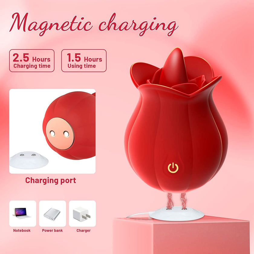 Women's Rose Tongue Licking Masturbation Device Simulation Electric Silicone Tongue Sex Toys