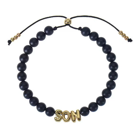 Bubble Letter Bracelet, Natural Stone Name Bracelet