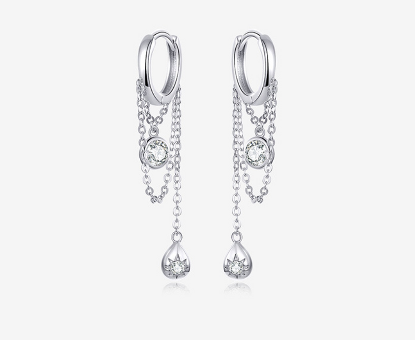 Rebellious personality long s925 sterling silver earrings women plated platinum anti-allergic silver earrings
