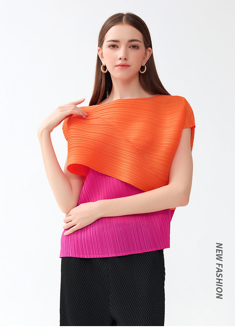 Women's Color Matching Irregular Fashion Tops T-shirt
