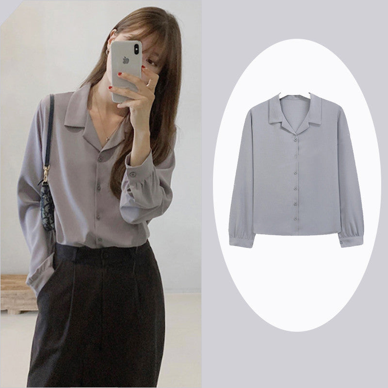 Simple temperament commuter suit collar long sleeve shirt
