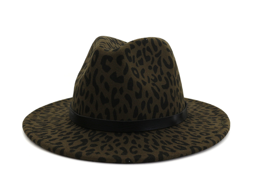 Wide Brim Leopard Wool Fedora Felt Hat For Women