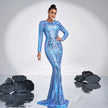 High-end Long Sleeve Temperament Crew Neck Sexy Long Sequined Banquet Evening Dress party