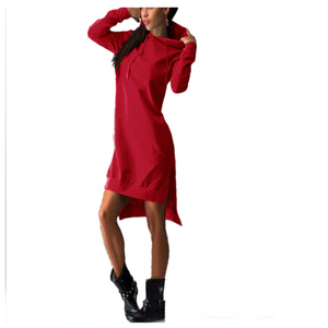 fashion irregular hooded long-sleeved dress sweater