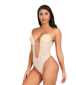 back transparent shoulder strap steel ring gathered chest corset body piece lace body shaping underwear