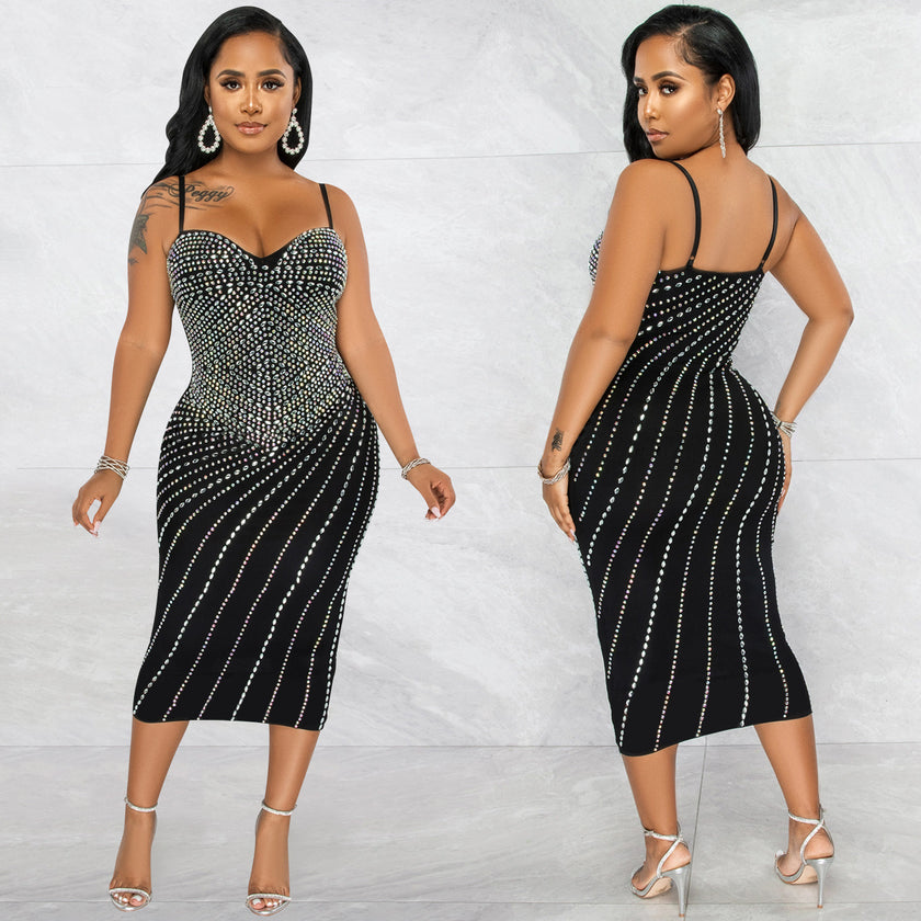 Women's Sling Hot Drilling Dress Nightclub