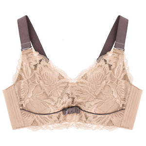 Autumn And Winter New Big Chest Show Small No Steel Ring Full Cup Thin Bra Sexy Lace Large Latex Underwear Women