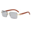 Vintage Wood Grain Temples Cut-Edge Crystal Statement Square Sunglasses