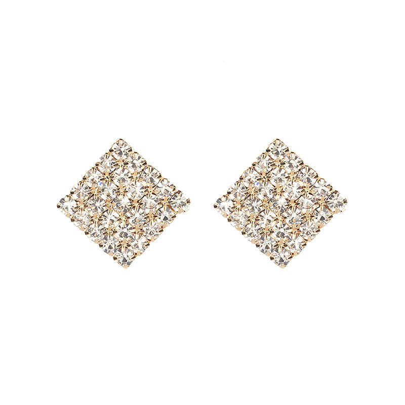 Square Over 25 Silver Stud Rhinestone-encrusted Vintage Earrings