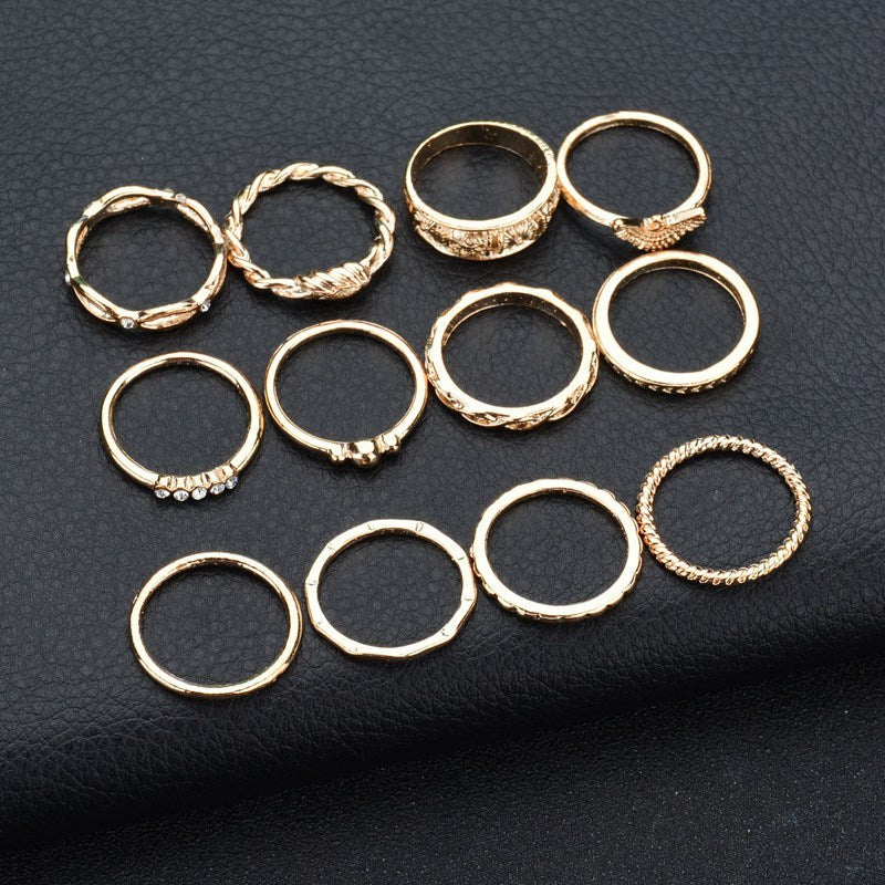 fashion ring set 12-piece ring set diamond ring ring joint ring female ring