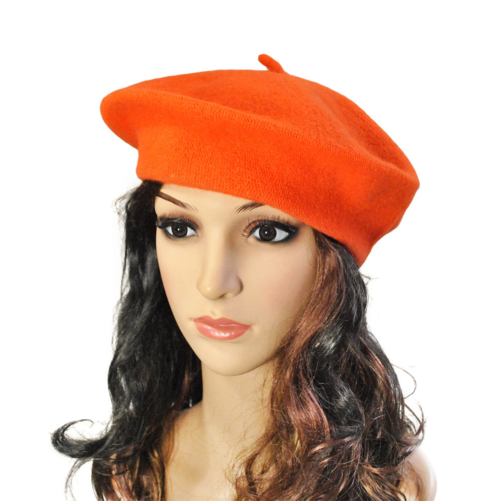 Beret women's autumn and winter warm solid color buds  hat tide