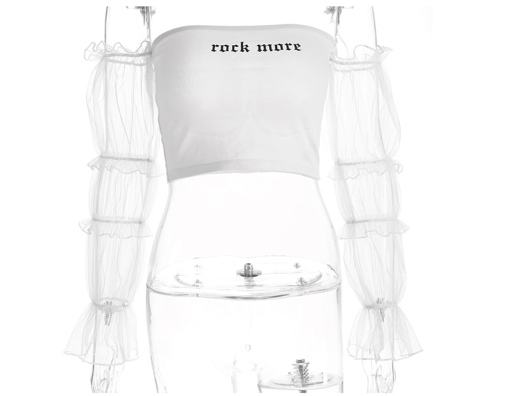 new sexy word shoulder tube top mesh long-sleeved umbilical shirt women