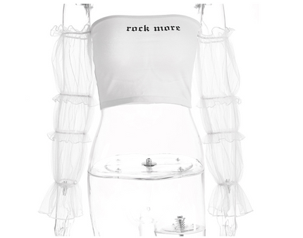 new sexy word shoulder tube top mesh long-sleeved umbilical shirt women