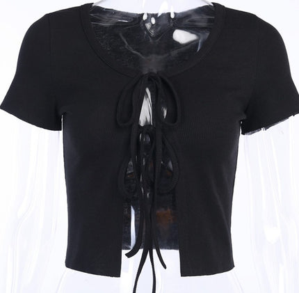 Solid color double butterfly dewy navel vest shirt