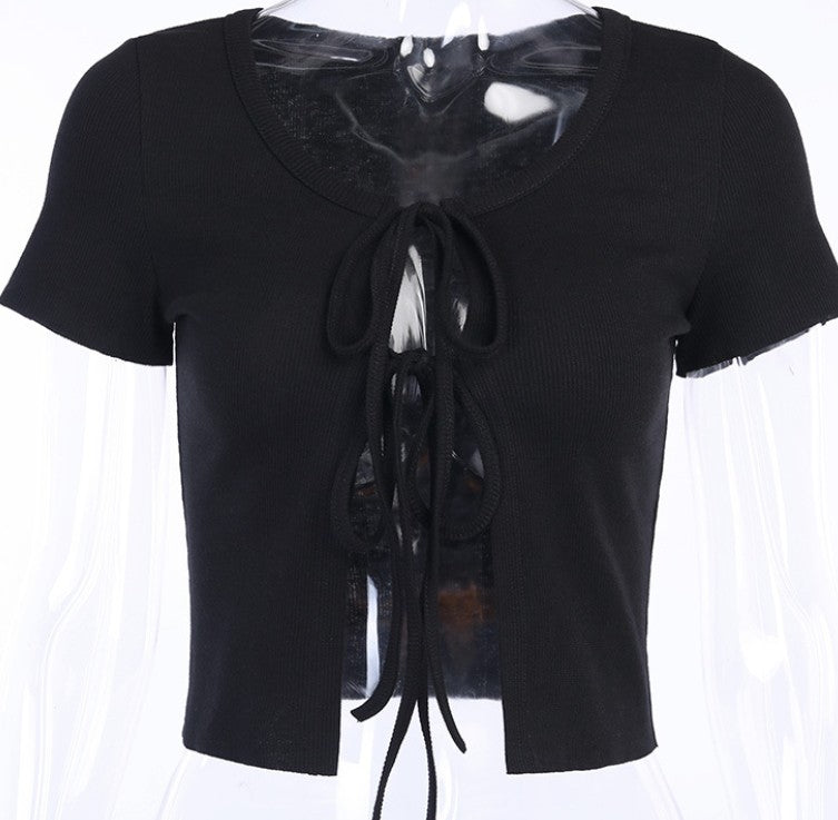Solid color double butterfly dewy navel vest shirt