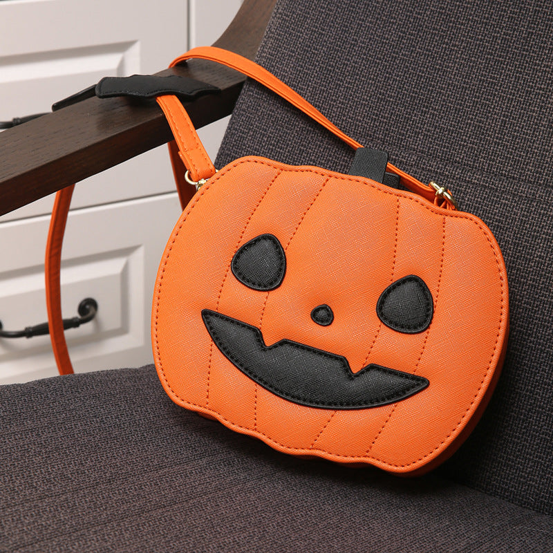 Funny Pumpkin Cartoon Shoulder Crossbody Bag With Bat Personalized Creative Female Bag