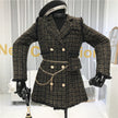 New Gold thread Plaid Suit Coat Women Notched Double breasted Feather Tassel Trim Slim Tweed Jacket With Free Belt bag