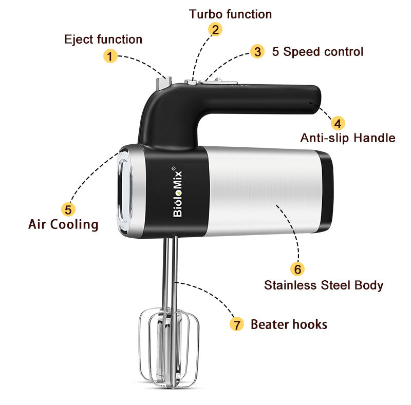 5 Speeds 500W High Power Electric Food Mixer Hand Blender Dough Blender