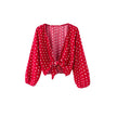 Lantern sleeve polka dot short top