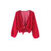 Lantern sleeve polka dot short top