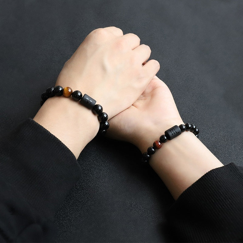 Twelve Constellation Elastic Bracelet Men Obsidian Couple