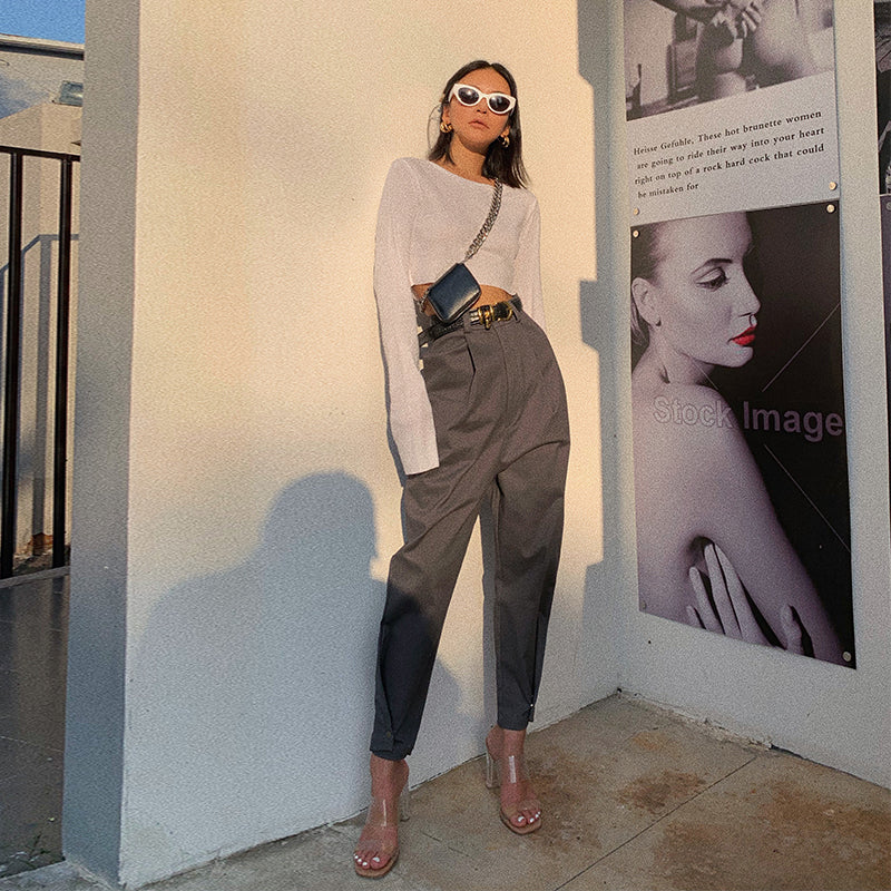 Women's beamed f high waist slim overalls