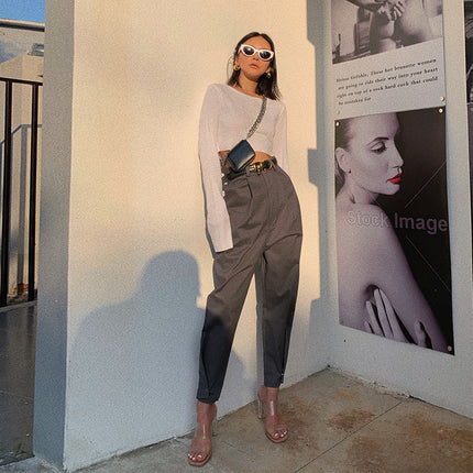 Women's beamed f high waist slim overalls