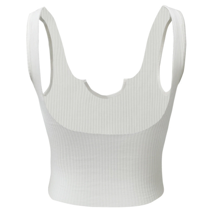 Outer Wear Short Vest, Small V-neck, Simple Cotton Pit Stripe Halter Top Women