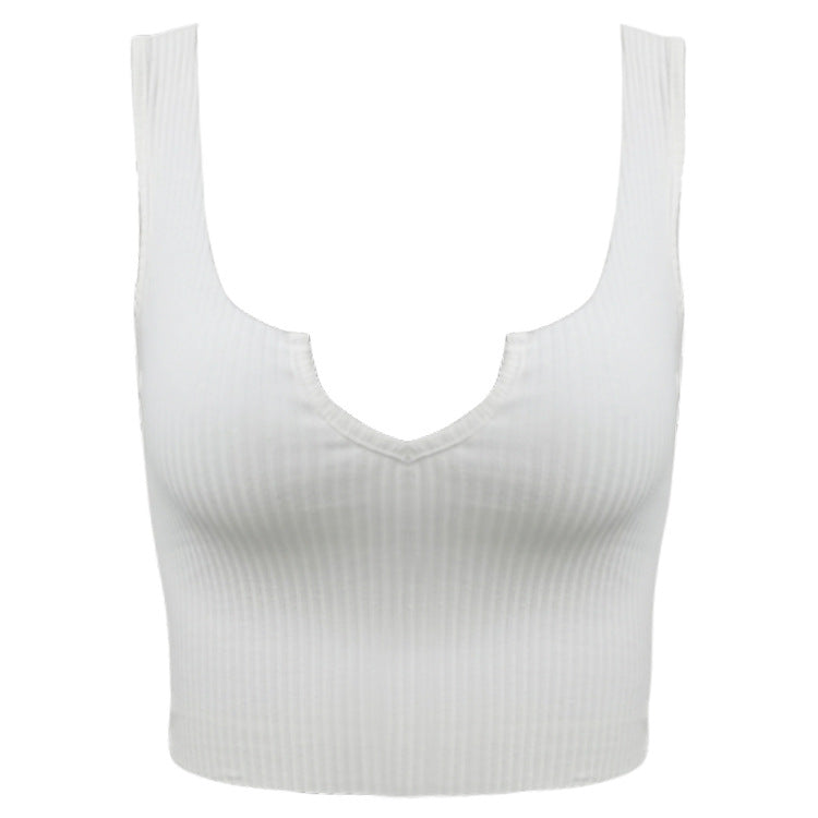 Outer Wear Short Vest, Small V-neck, Simple Cotton Pit Stripe Halter Top Women