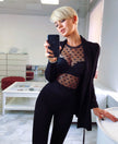 Women Sheer Mesh Long Sleeve See Through Blouse Polka Dot Tops Shirt Party Tops Transparent Shirt Sheer Bodycon Bandage