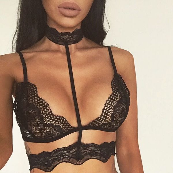Black Lace Perspective Bib Personalized Sexy Breast Wrap Underwear
