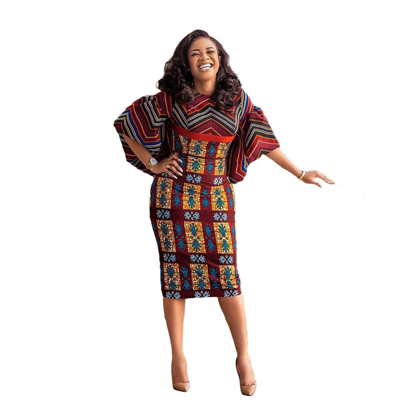 Women's Printed Stitching Plus Size Dress