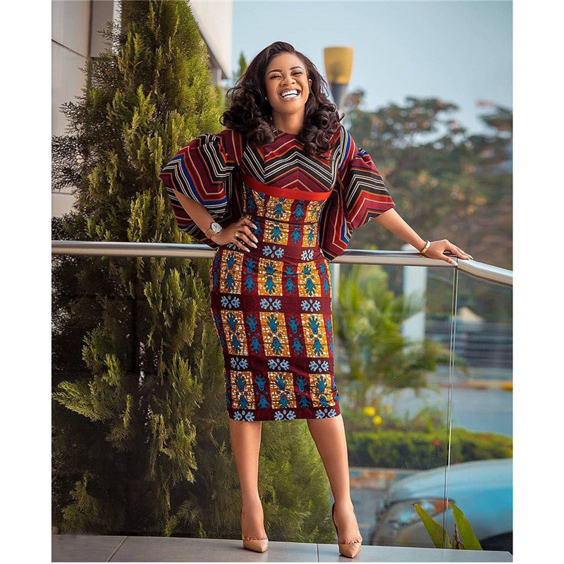 Women's Printed Stitching Plus Size Dress