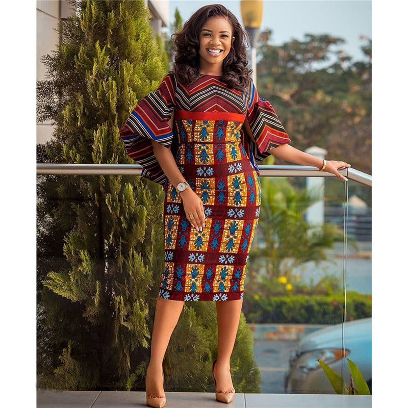 Women's Printed Stitching Plus Size Dress