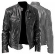 Men's Zip-up Cardigan PU Leather Jacket Fashion Pockets Stand Collar Short Tops Clothing