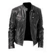 Men's Zip-up Cardigan PU Leather Jacket Fashion Pockets Stand Collar Short Tops Clothing